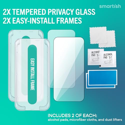 Image of Smartish iPhone 17 Screen Protector - 2-Pack Privacy Tempered Glass Screen Protectors - Tuff Sheet - 9H Anti-Spy Easy Install Frame [Scratch Resistant] for Apple iPhone 17