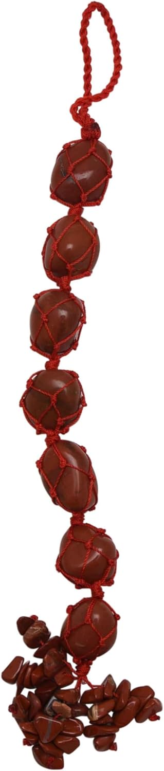 Blessfull Healing Natural Red Jasper Tumbled Thread Wall Hanging for Car & Door/Office Chips Stone