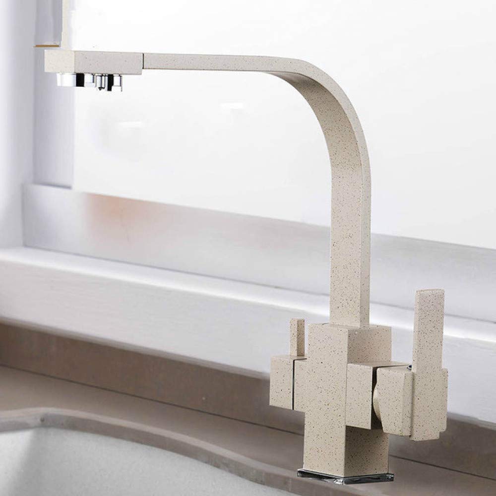 FCXWEVR Black Kitchen Faucet with Hot & Cold Mixer Single Hole Deck Mounted Tap Heavy Duty Drinking Water Sink Fixture Stylish Star of Light/Beige Dot Design Durable & Functional