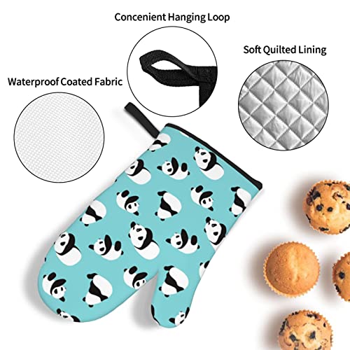 Nhbfcds Cute Panda Oven Mitts And Pot Holders Sets, 4 Piece Set, Heat Resistant Polyester Gloves And Pads For Kitchen Cooking Baking Grilling Bbq, One Size #TOP3