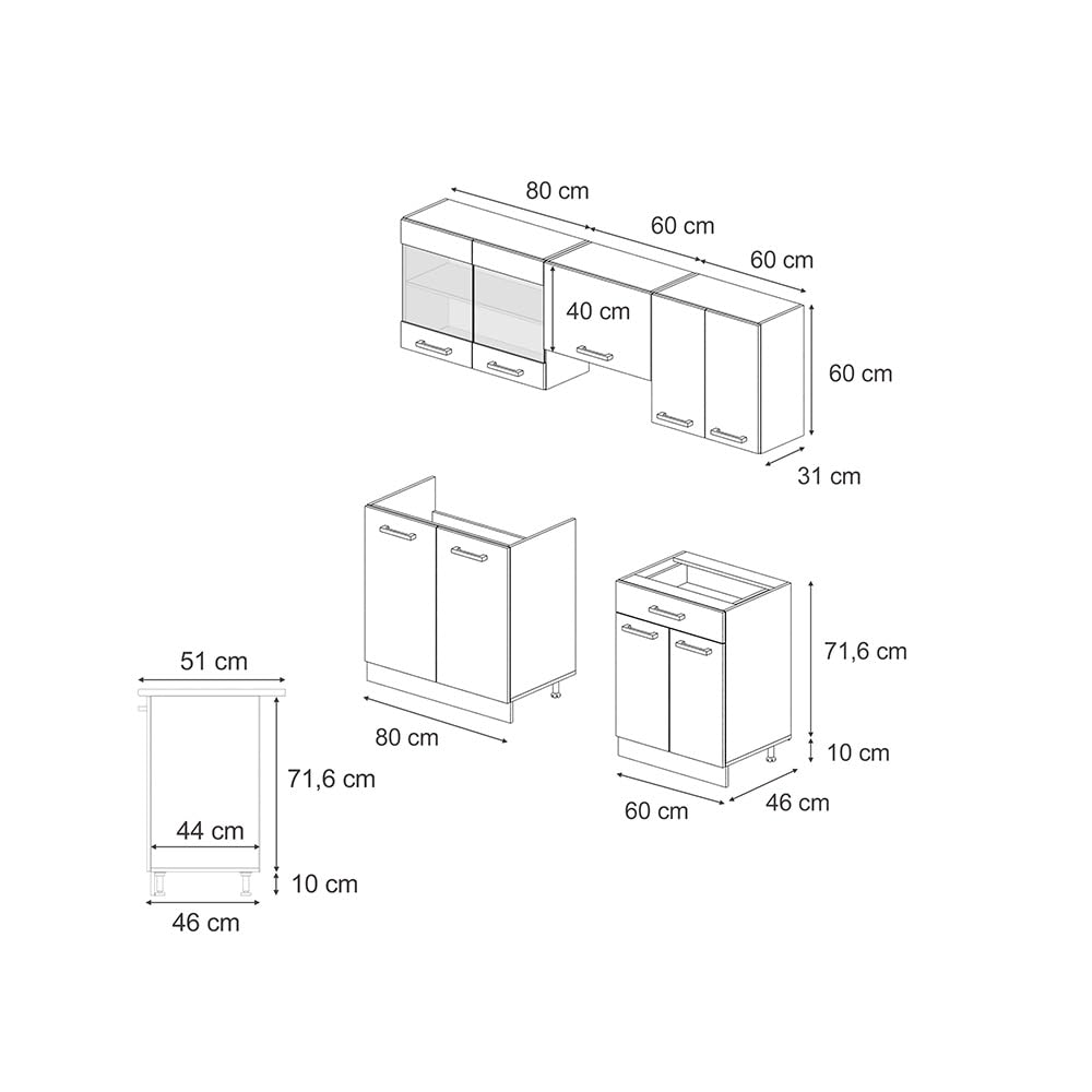 Vicco Cuisine R-Line, Rouge Brillant/Chêne doré, 200cm