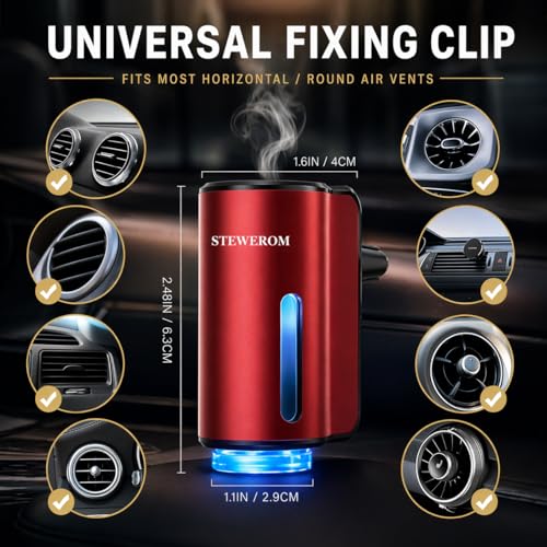 Image of Car Air Freshener - Smart Adjustable 3-Speed Intensity, Rechargeable Humidifier Car Essential Oil Diffuser - Comes with 8 Bottles of 10ml Perfume (Red)