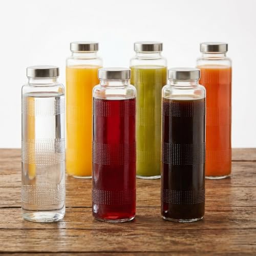 Image of Glass Water Bottle | Round 750 ml | Leak Proof Cap | Food Grade Transparent Glass Bottle For Fridge, Milk, Smoothie and Juice | Travel Water Bottle | Pack Of 6