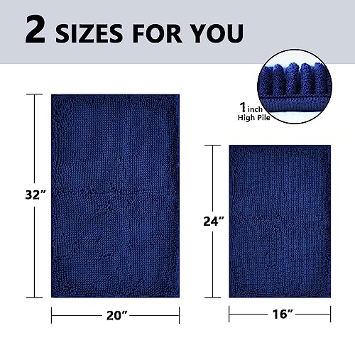 Image of BOANKODU Bathroom Rugs Sets 2 Piece, Extra Soft Chenille Bath Mat Absorbent Bathroom Rug, Bathroom Mat with PVC Non-Slip Bottom, Machine Washable Bath Rugs (32x20 Inch + 24x16 Inch, Navy Blue)