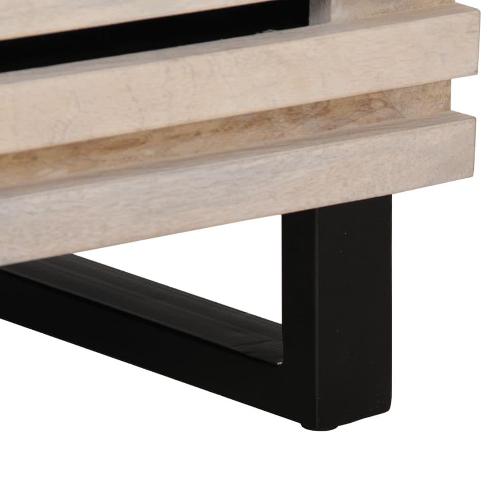 Comodino 40 × 34 × 46 cm in legno di mango con cassetto, comodino per camera da letto, soggiorno, corridoio, spazio con gambe in acciaio inox