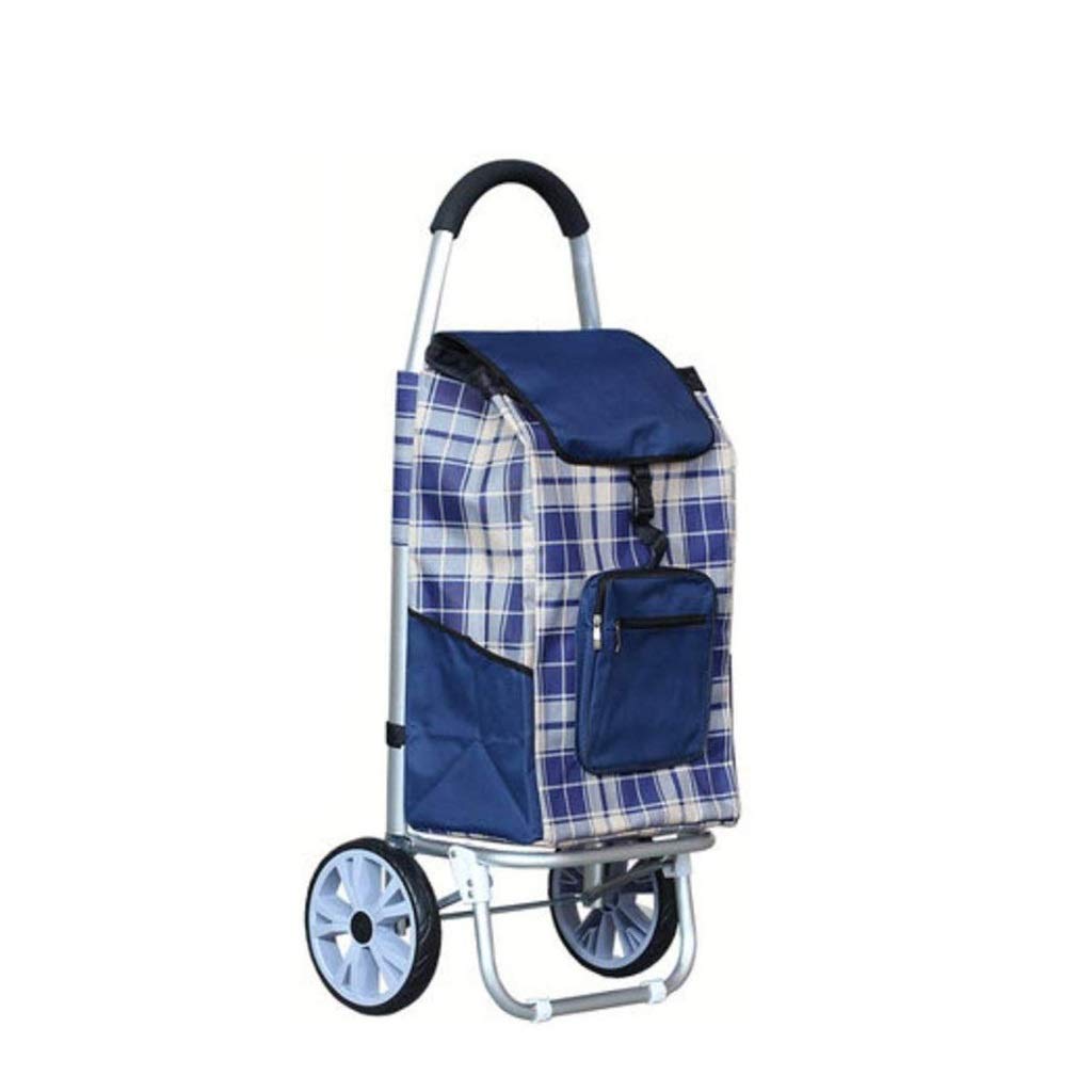 Einkaufswagen, Einkaufswagen, Faltbarer Einkaufswagen, zusammenklappbarer Wäschewagen, Ziehwagen mit Rädern, Stofftasche, Aluminiumrahmen (Farbe: Schwarz) (Blau) Vision