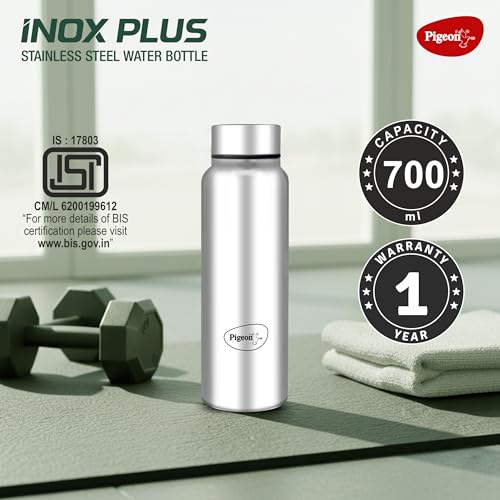 Image of Pigeon by Stovekraft Inox Plus Stainless Steel Drinking Water Bottle 700 ml - Silver (1 year Warranty)