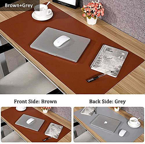 Image of Desk Pad, PU Leather Office Desk Mat, Dual Side, Ultra Thin, Extra Large, Waterproof Desk Blotter, Laptop Mouse Pad Table Protector for Office and Home (Brown + Gray)