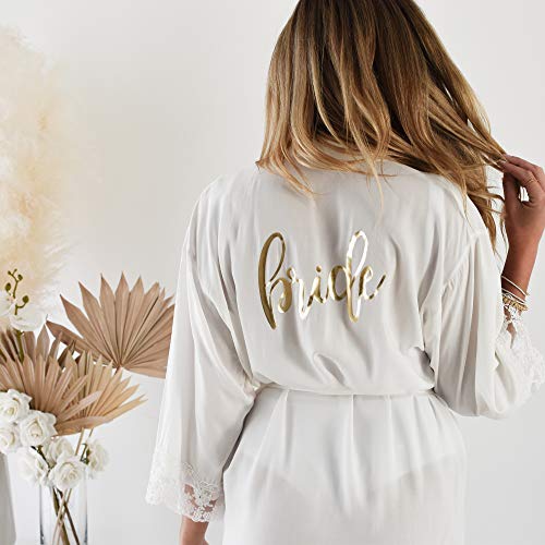 ModParty Bride Wedding Robe | White Cotton Getting Ready Robe with Lace Detailing | Lightweight Bridal Day Of Kimono | Bridal Shower Gift Idea for Bride to Be4