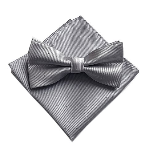 Men Silver Silk Casual Bow Ties Square Hanky Handkerchief Set Gift Ideal For Dad #TOP4