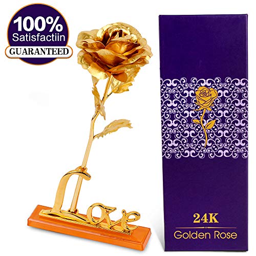 Gold Leaf 24K Gilded Artificial Roses for Thanksgiving Day Mother's Day Valentine's Day Birthday Gift (Gold)