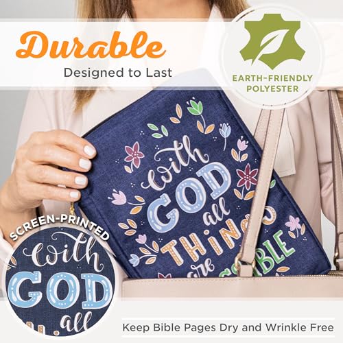 Image of With God All Things Are Possible Navy Floral Value Bible Cover - Matthew 19:26