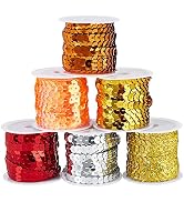 PH PandaHall Flat Sequin Trim - 6 Colors, 6mm Wide, 30 Yards Total For Costumes, Dresses, Crafts