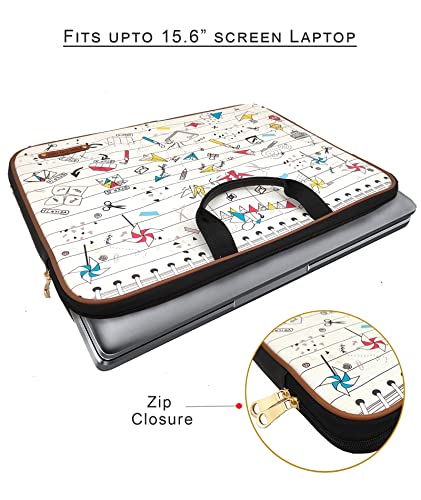 Image of Funk For Hire Printed Vegan Leather White Laptop Sleeve - fit Upto 15.6 inch Laptop