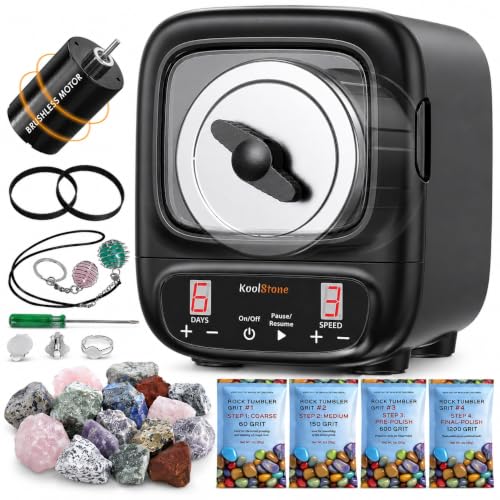 KoolStone C1 Pro Max Professional Rock Tumbler Kit - Large 3LB Capacity & Brushless Motor, Up to 6X More Noise Cancelling, Ultra Quiet Rotary Polisher with Full Accessories, Ideal for Adults Kids
