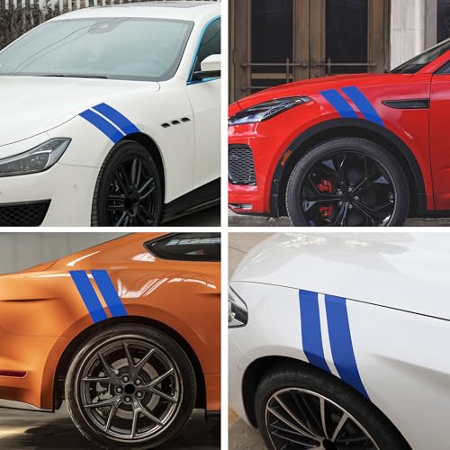 Image of TOMALL 2 Pair Racing Sport Stripe Vinyl Decals for Car Fender Hood Bumper Trunk Auto Stripe Graphic Stickers Decorations for Pickup Vehicle SUV Truck Off-Road (Blue)