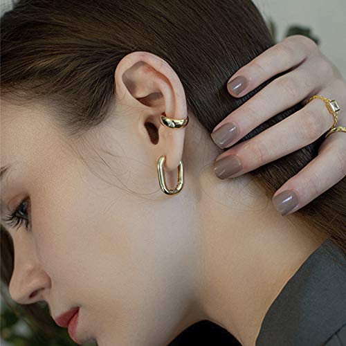 Sloong 3pairs Hoop Earrings Set 14K Gold Plated Lightweight Hypoallergenic Chunky Square Star Heart Twist Hoop Earrings Gold Rectangle Earring for Women Gift4