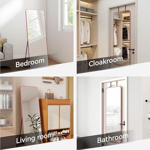 57x20 Door Hanging Full Length Mirror, Floor Stand (Height 5.7ft just Body in1.3ft) Wall Mounted Metal Frame Rectangle Dressing Mirrors for Bedroom Room 57 inch Pink Rose Gold - Image 4