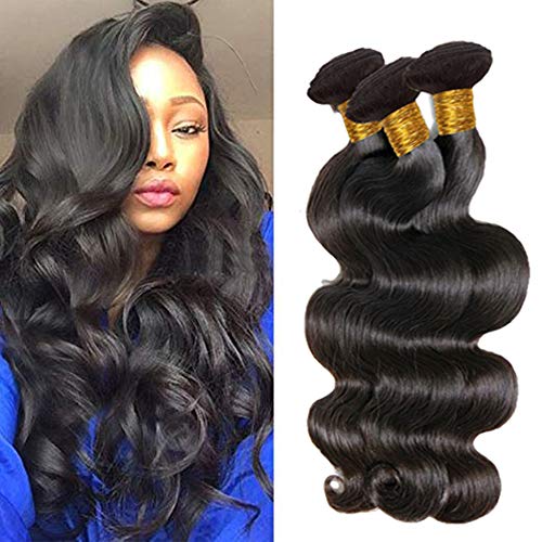 Bex Body Wave Hair Bundles 14 16 18 Total 300g - 100% Unprocessed Brazilian Human Hair Weave 10a Grade Body Wave Bundles Natural Black Color (12 14 16, Body Wave)