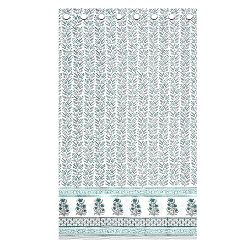 Image of BLOCKS OF INDIA Blackout Hand Block Printed Cotton Daylight Curtains with Eyelets(Set of 2 Curtains) (Block 6, 7 Feet /Door), White, Blue