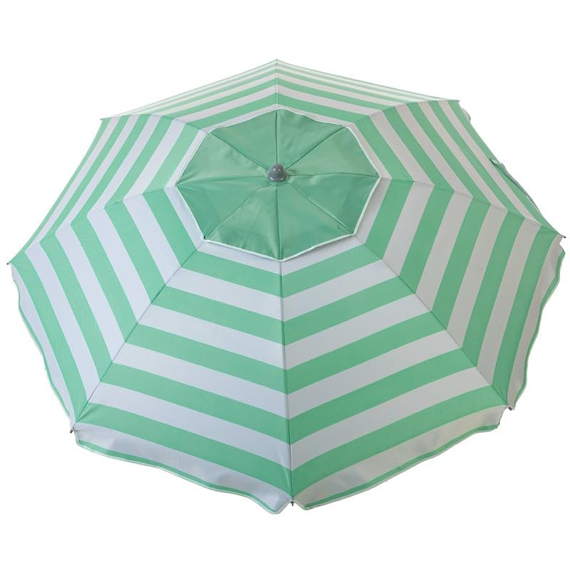 Aremar ARW- Sombrilla de Playa Antiviento Airvent, Protección UV 50+, 8 Varillas de Fibra de Vidrio, Mástil resistente, Funda de Transporte con Asa y Soporte De Arena Incluido (Rayas Aguamarina, 200)