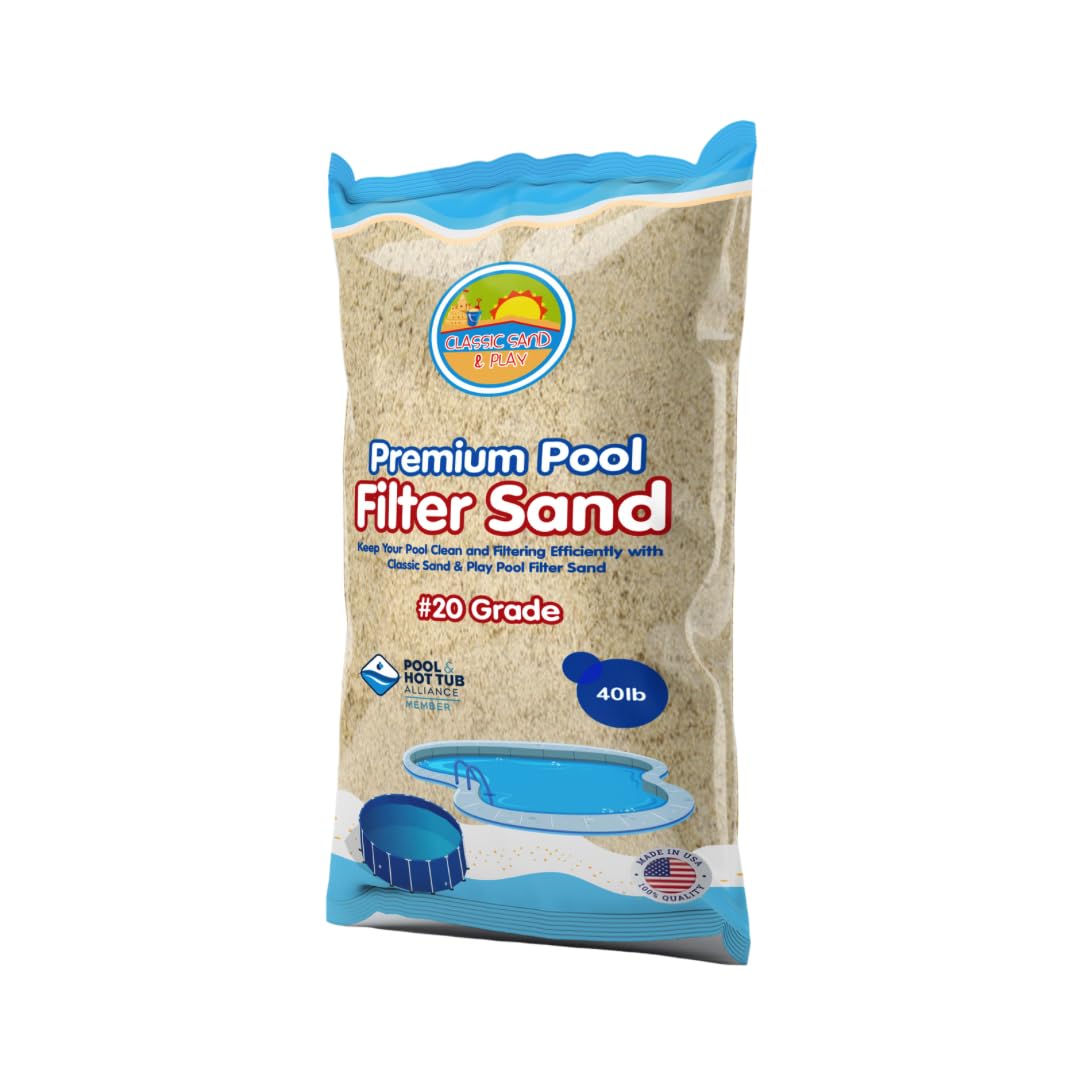 CLASSIC SAND & PLAY Filtro de arena para albercas superiores e enterradas, 40 libras, soporta sistemas de filtración residenciales y comerciales, sílice eficiente premium, sin obstrucciones ni