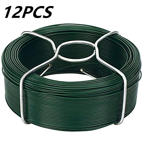 Amagabeli 50M X 1.35mm X 12 Pieces Garden Wire Coil PVC Coated Wire Fencing Stainless Galvanized Plant wire Fence Accessories Winding Wire Wire Rolling Wire Mesh Sheath Green WR8