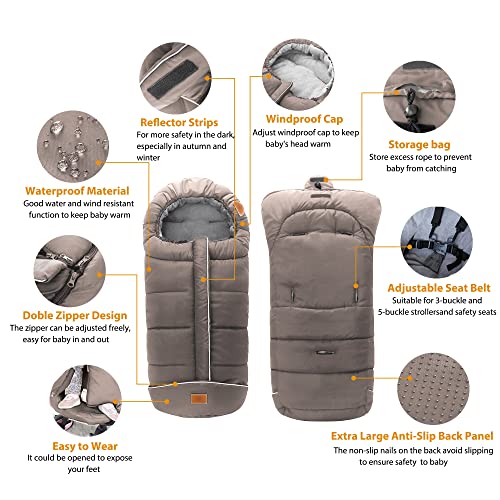 Image of LAT Baby Warm Bunting Bag Universal,Stroller Sleeping Bag Cold Weather,Waterproof Toddler Footmuff(Basic,Grey)