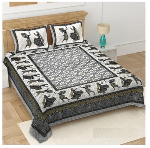 Image of Bedsheet Gulabi Nagri 100% Cotton Double Bed Size Bedsheet with Pillow for Room 93 By 108 Inches.