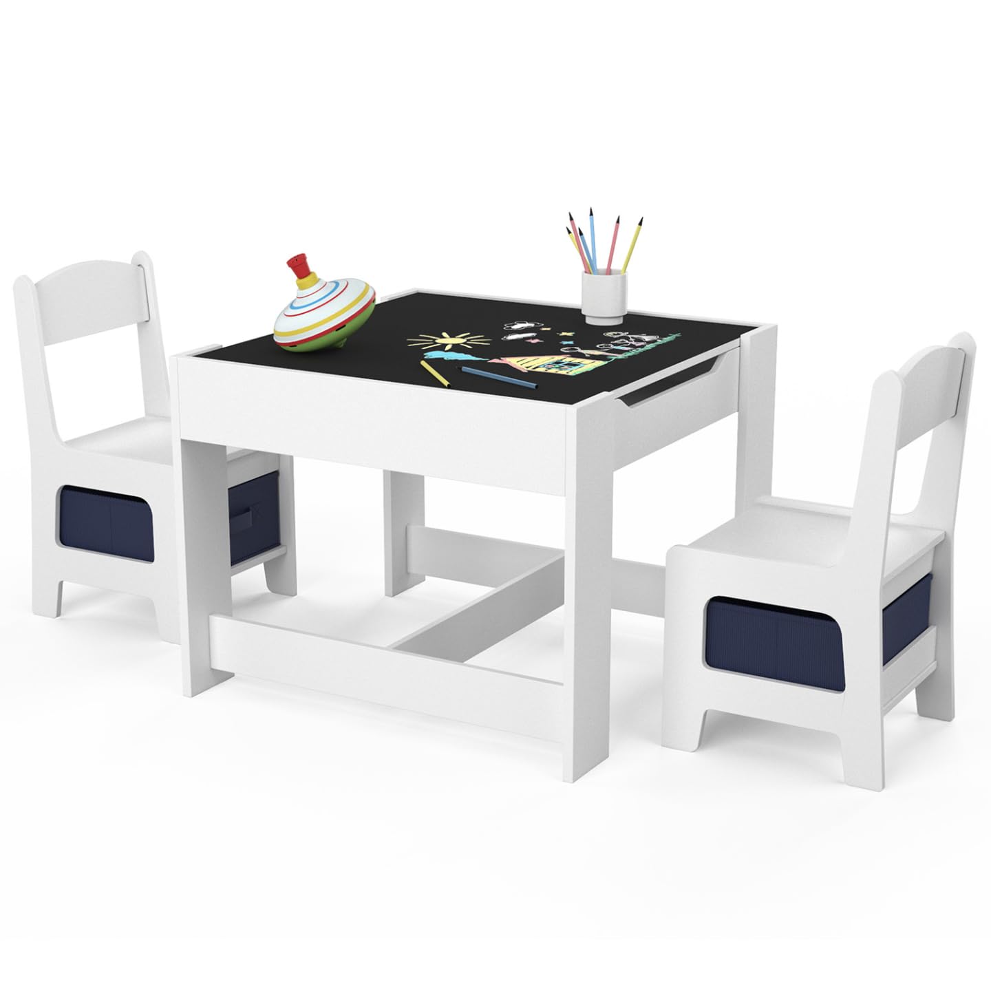 IDMarket - Table à Dessin Reversible + 2 chaises Gabriel Blanc