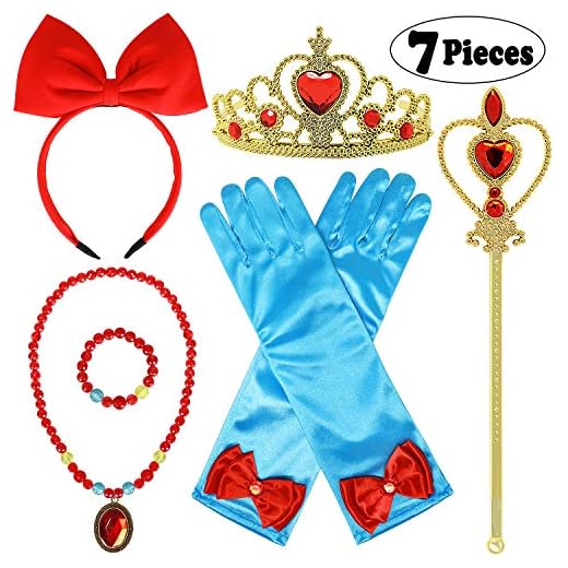 Tacobear Princesa Blancanieves Disfraz Accesorios Niña Princesa Collar Corona Guantes Varita Mágica Pulsera Diadema Princesa Joyas Cosplay Accesorios