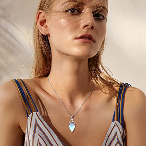Celtic Natural Stone Necklace for Women Moonstone/Turquoise/Lapis Lazuli/Larimar/Moss Agate Trinity Knot Pendant Jewelry Gift for Mom Women 925 Sterling Silver2