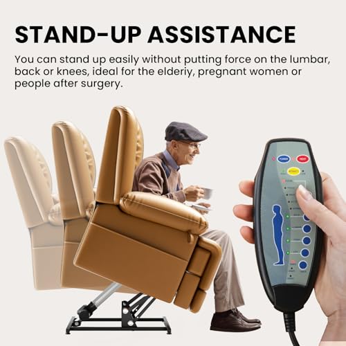 Image of Couchus Large Dual Motor Power Lift Recliner Chair with Massage and Heat for Elderly People, Infinite Position, USB Ports and Remote Control, Breathable Leather (Yellow)
