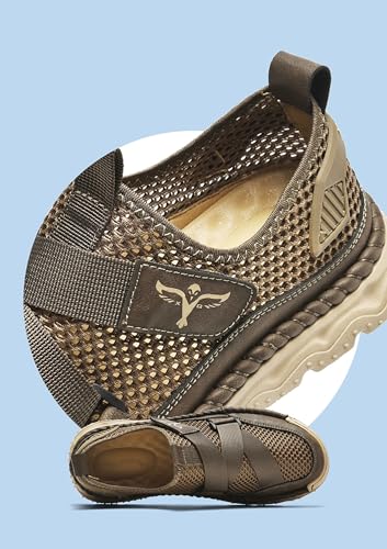 Men's Breathable Splicing Mesh Sport Sandals, Summer Comfy Leather Non-Slip Sports Beach Sandals3