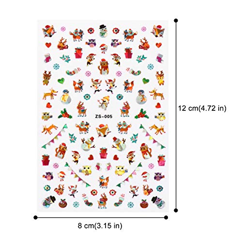 PIXNOR 5 Folhas Adesivos de Unhas de Natal Desenho Animado Floco de Neve de Inverno Adesivos de Unha