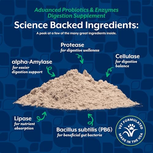Image of NaturVet Advanced Probiotics & Enzymes Supplement for Dogs & Cats - 4 oz | Vet Strength PB6 Probiotic - Supports & Balances the GI Tract for Sensitive Stomachs, Powder