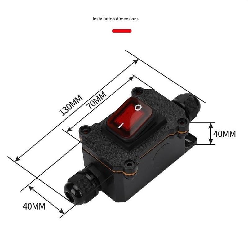 Switian 1 PCS Inline Cord Switch DPST 12V-24V 20A, IP65 Waterproof On-Off with Red Light Buttons, Two-Side Entry Exit Line - Image 2