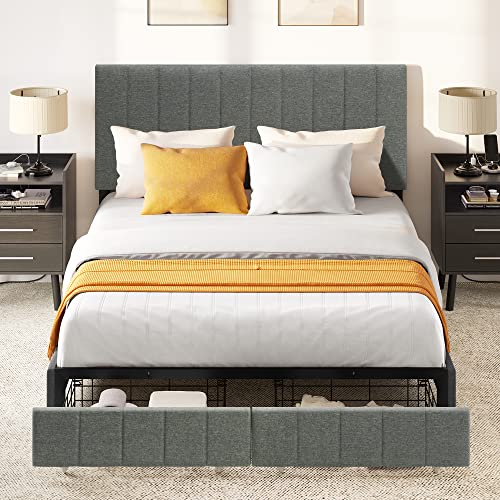 Yitahome MAYIHAUF95 Queen Bed Frame, Grey Upholstered Bed Frame With Headboard, Platform Bed With 2 Storage Drawers thumb #5