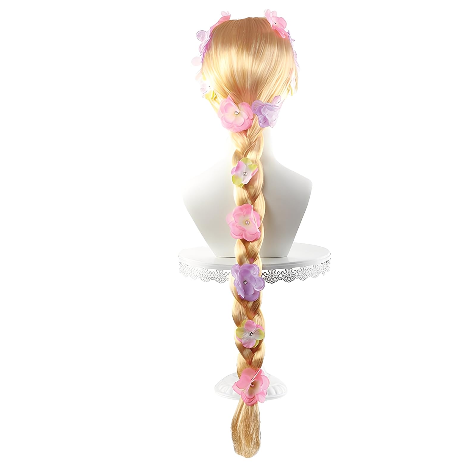 Sincere Party Peluca Princesa Rapunzel – Pelo Largo Rubio Con 15 Flores Decorativas, Para Niñas De 3 A 8 Años Y Adultas