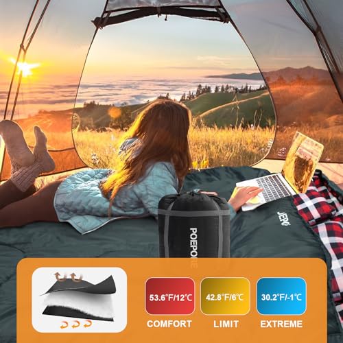 Image of Double Sleeping Bag Flannel for Adults with 2 Pillows 2 Person Sleeping Bags Camping XXL Queen Size Two Person Sleeping Bag for Cold Weather