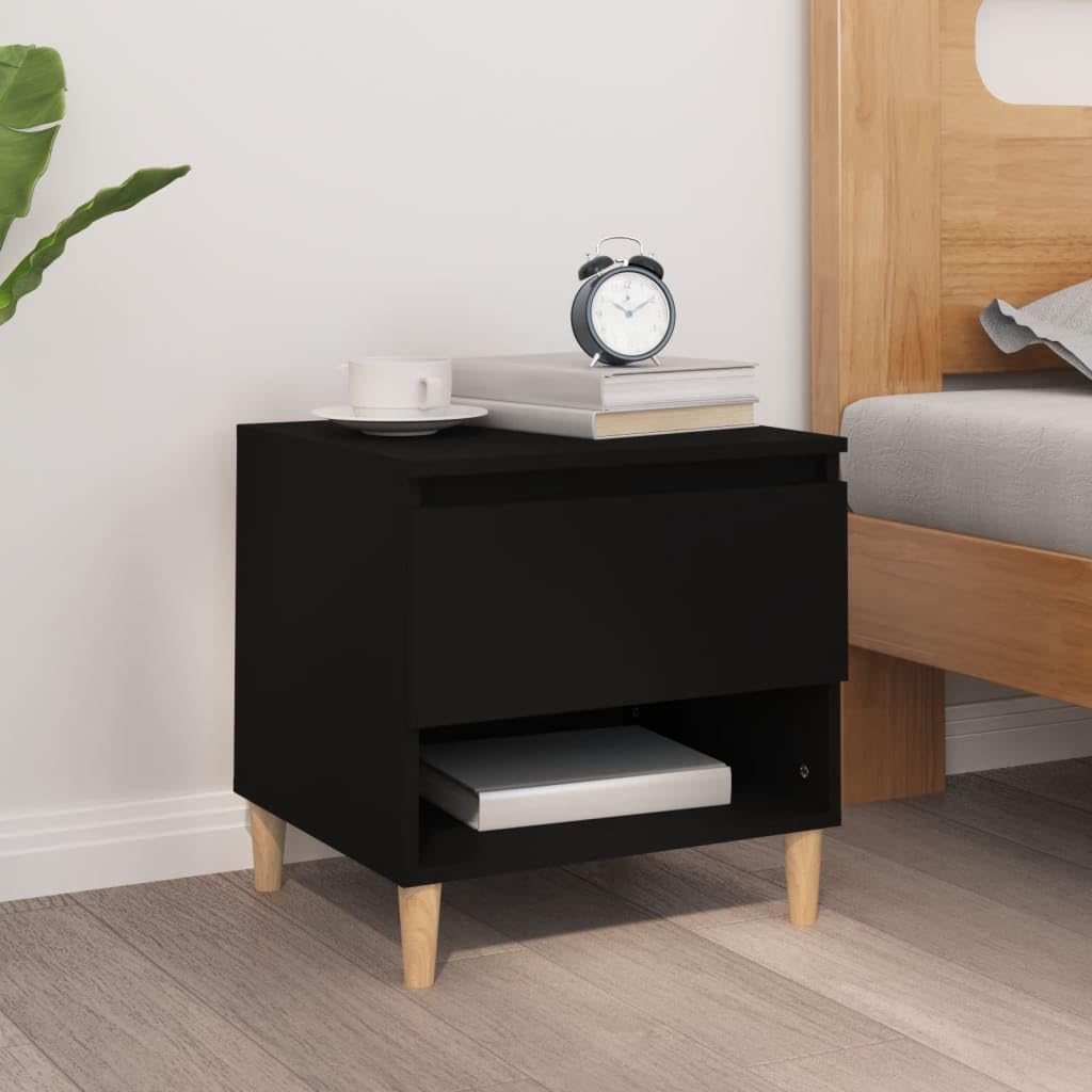 Table de chevet noire au design épuré en bois d'ingénierie premium