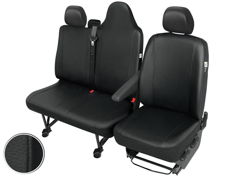 Lot de housses de siège en cuir synthétique, ensemble de protège-sièges, pour siège conducteur et banquette double, assise et dossier rabattables, compatibles avec Opel Movano 3