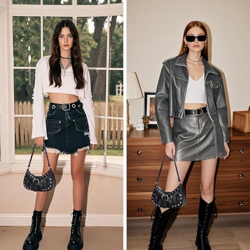 Y2K Purse Small Shoulder Bags for Women with Rivets Punk Style Goth Grunge Emo Handbag2