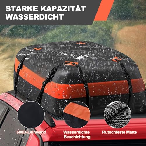 WODHMIEY 415L Auto Dachbox, Dachgepäckbox GroßE KapazitäT Wasserdicht Sonnenschutz Detaillierte Verarbeitung, 112x86x43cm, 4 Türhaken, Aufbewahrungstasche, Passwortsperre, rutschfeste Matte