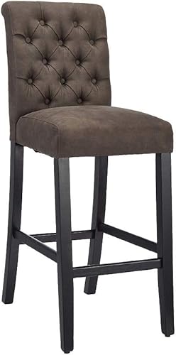 CangLong Taburete de bar tapizado Mid-Century de cuero con patas de madera, color marrón (KU-191322)