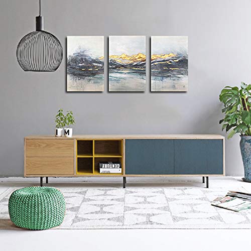 Rtriel Abstract Mountain Canvas Wall Art Modern Watercolor Prints With Hand Embellishment Dark Blue And Gold Pictures For Living Room Bedroom Home Decor 16 X 24 Inches 3 Pieces #TOP3