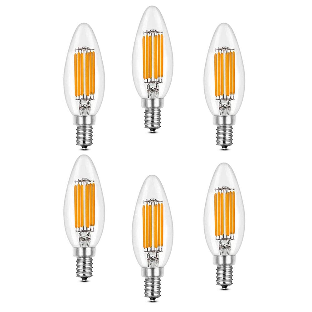 ZYUJIA E14 LED Dimmable Candle Bulbs,C35 Small Screw Candelabra LED Light Bulbs Warm White 2700K 6W Filament Bulb (Equivalent to 60W) 6 Packs