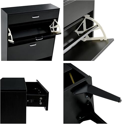 Miniatura 5 de CEMKAR Zapatero moderno con 2 cajones abatibles, organizador multifuncional de almacenamiento de zapatos de 3 niveles con cajones, zapatero