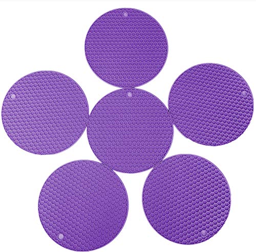 Image of Countertop Protector Heat Resistant Trivets for Hot Pots and Pans - Non-Slip Insulated Heat Pads for Kitchen Counter Purple Pack of 6