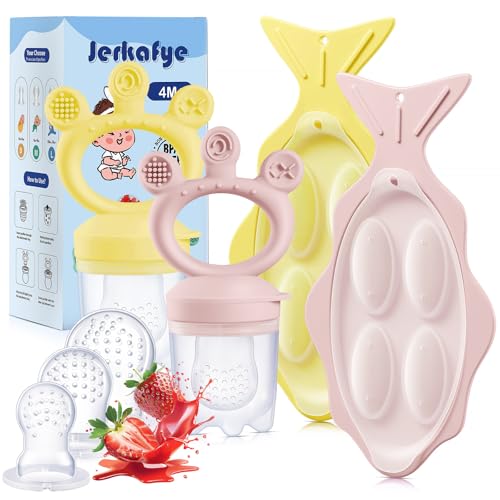 Image of 2 Pack Baby Fruit Feeder, with Mini Freezer Tray, Breastmilk Popsicle Molds for Baby Teething Relief, Silicone Teething Toys, Includes 4 Mesh Pacifier